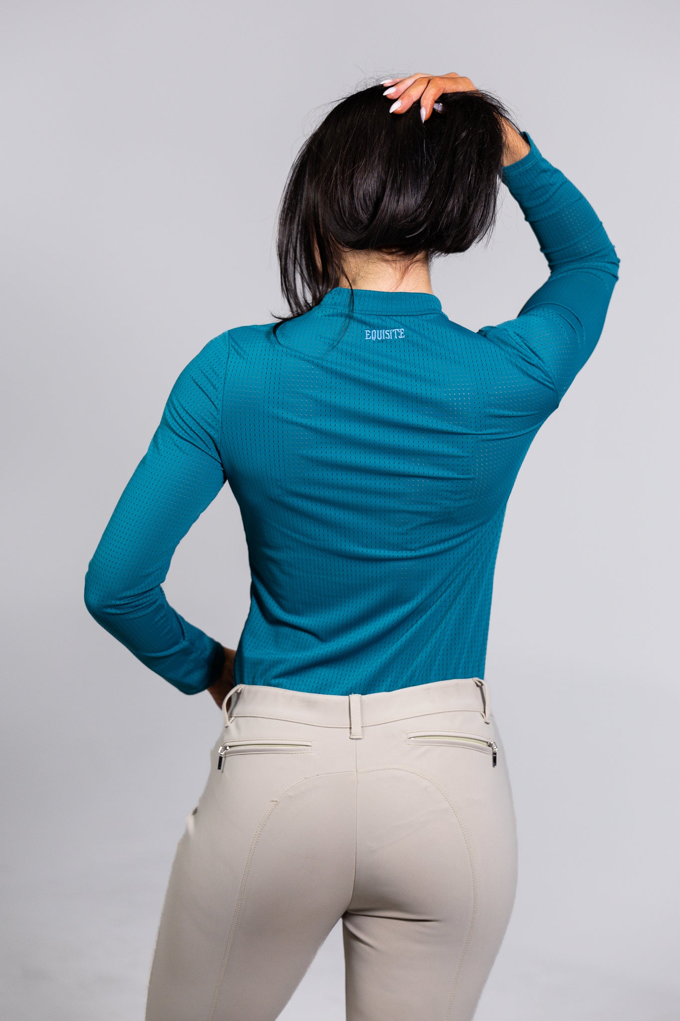 EQUISITE ALESIA PERFORATED MOCK NECK LONG SLEEVE
