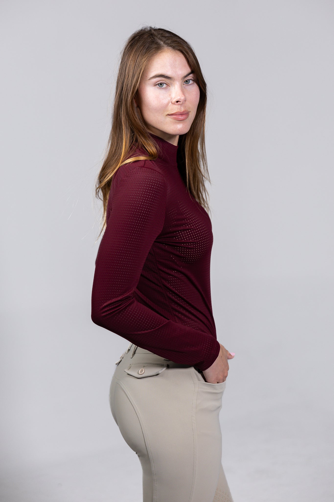 EQUISITE ALESIA PERFORATED MOCK NECK LONG SLEEVE (Copy) (Copy)