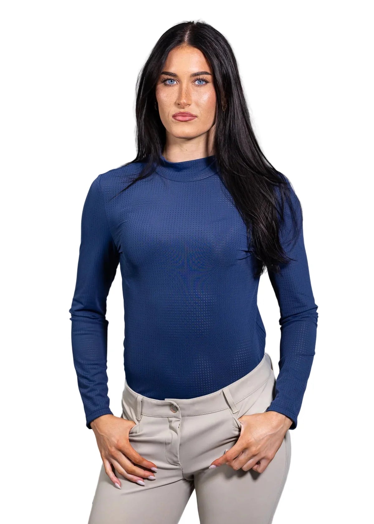 EQUISITE ALESIA PERFORATED MOCK NECK LONG SLEEVE