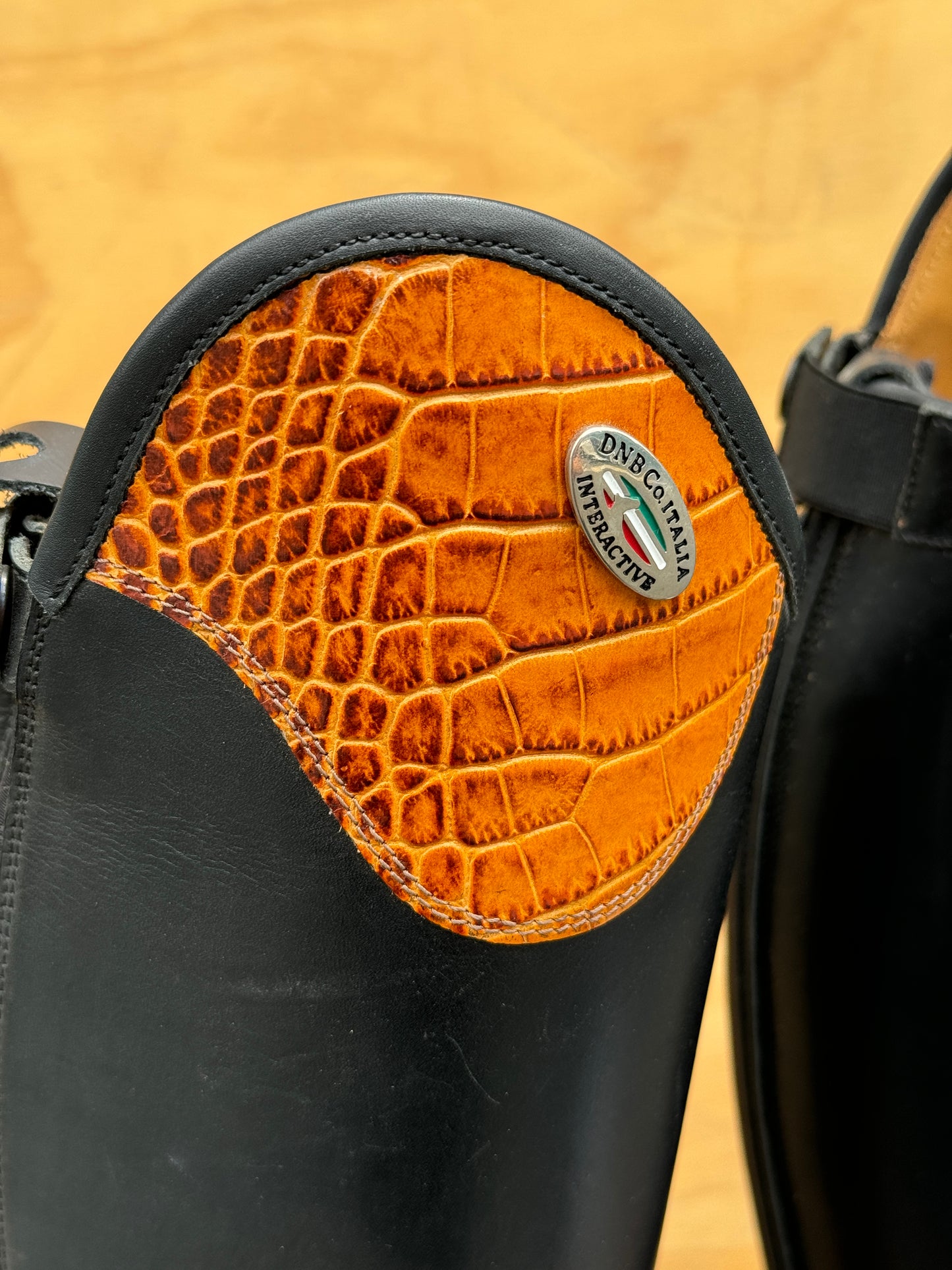 SALE** DENIRO BOOT SALENTO IN BLACK/BROWN WITH CUSTOM LEATHER TOP SIZE 39 WIDTH 32.5 HEIGHT 43