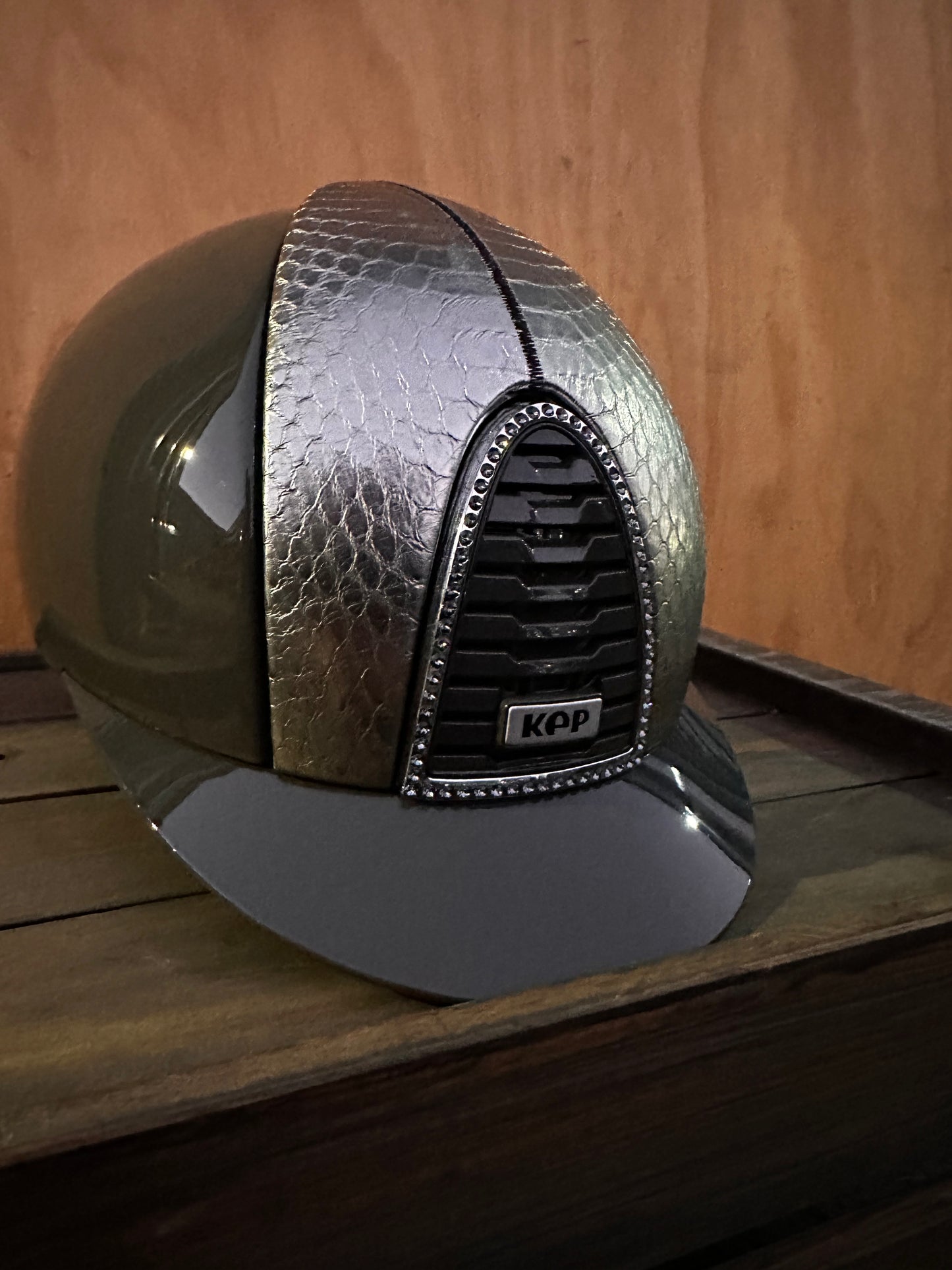 KEP HELMET POLISHED MILTARY WITH SILVER SNAKE AND CRYSTALS