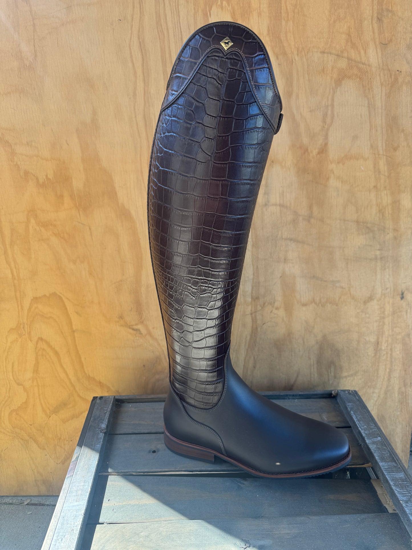 DENIRO BELLINI IN BROWN CROCO SIZE 38 (46/34.5)
