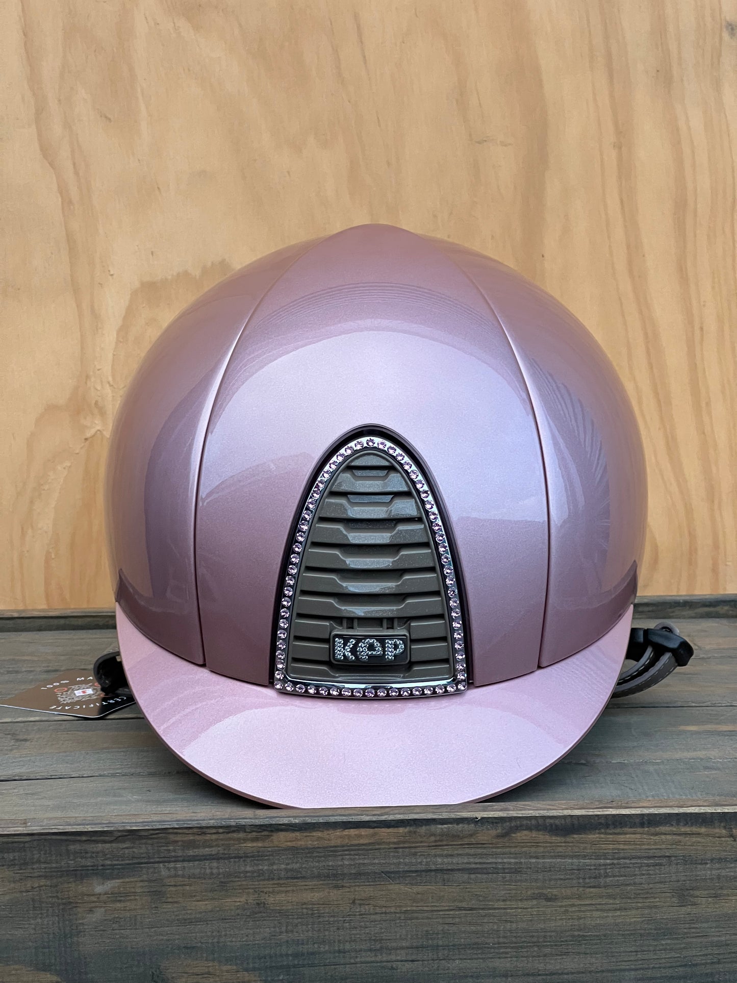 KEP HELMET PINK DIAMOND FLAKE, CRYSTALS AND BEIGE GRID AND CRYSTAL LOGO