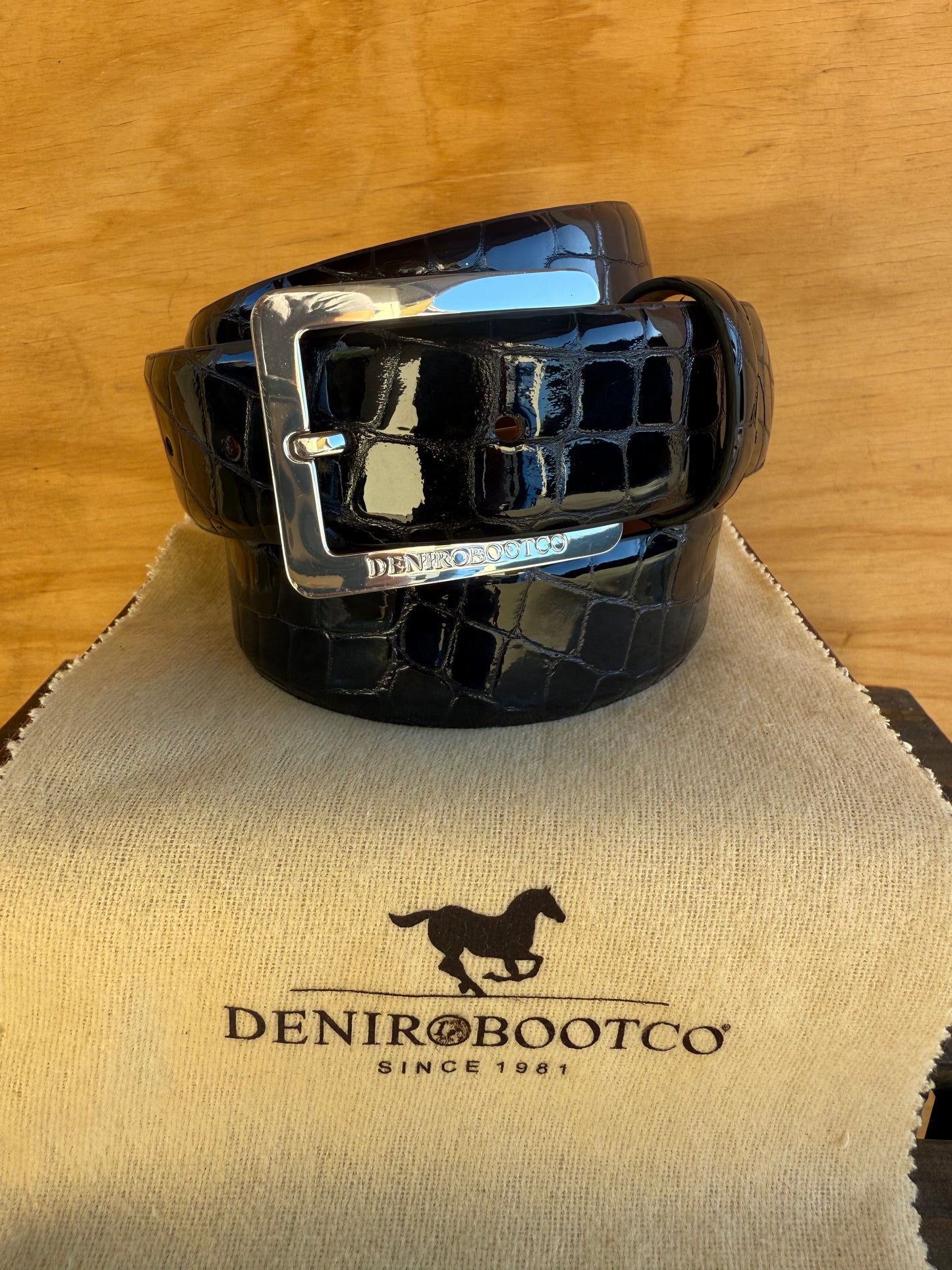 DENIRO BELT IN PATENT CROCO NAVY