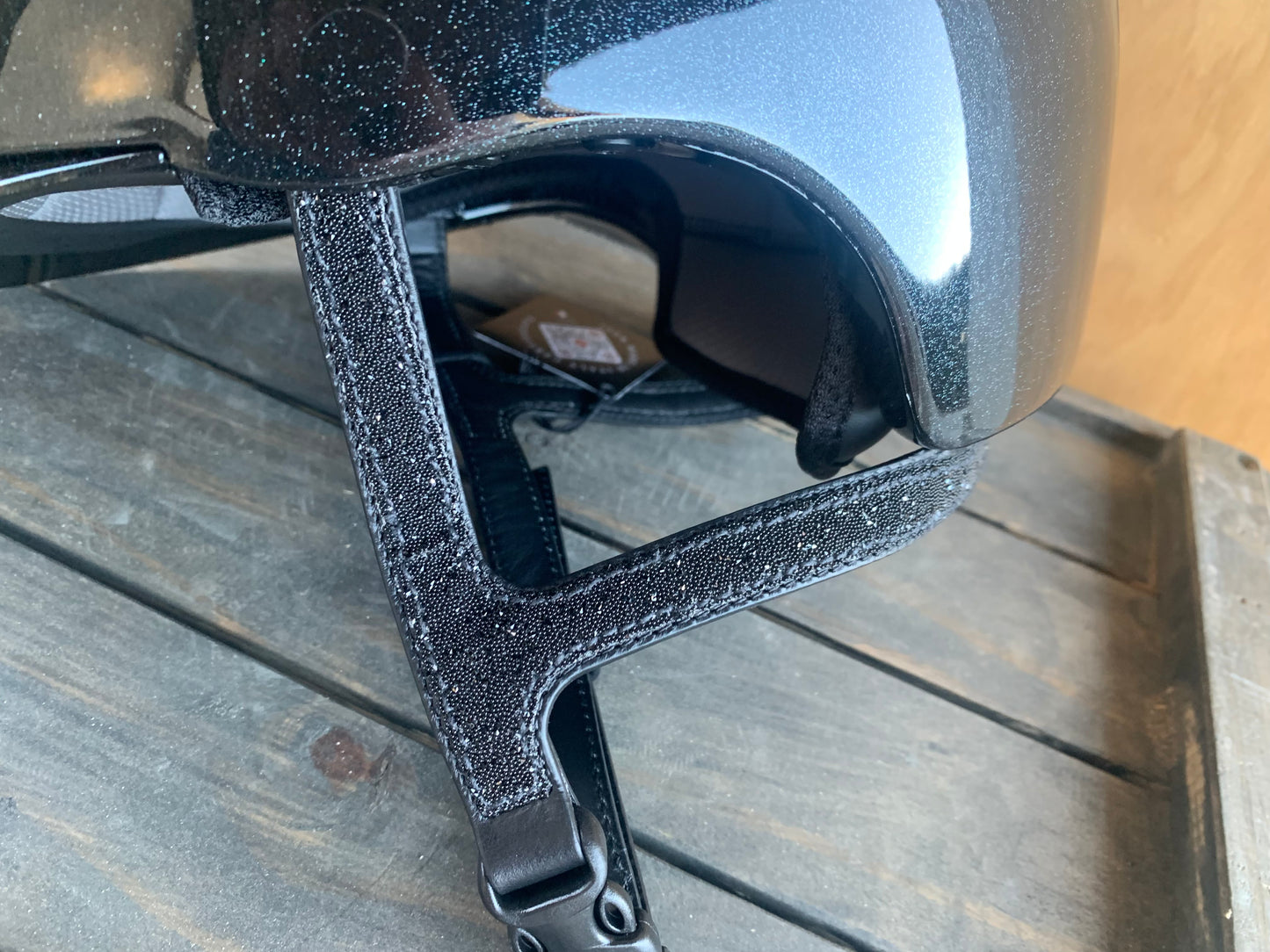 KEP POL DIAMOND BLACK WITH STAR FRONT INSERT, CRYSTAL FRAME AND CRYSTAL CHIN STRAP