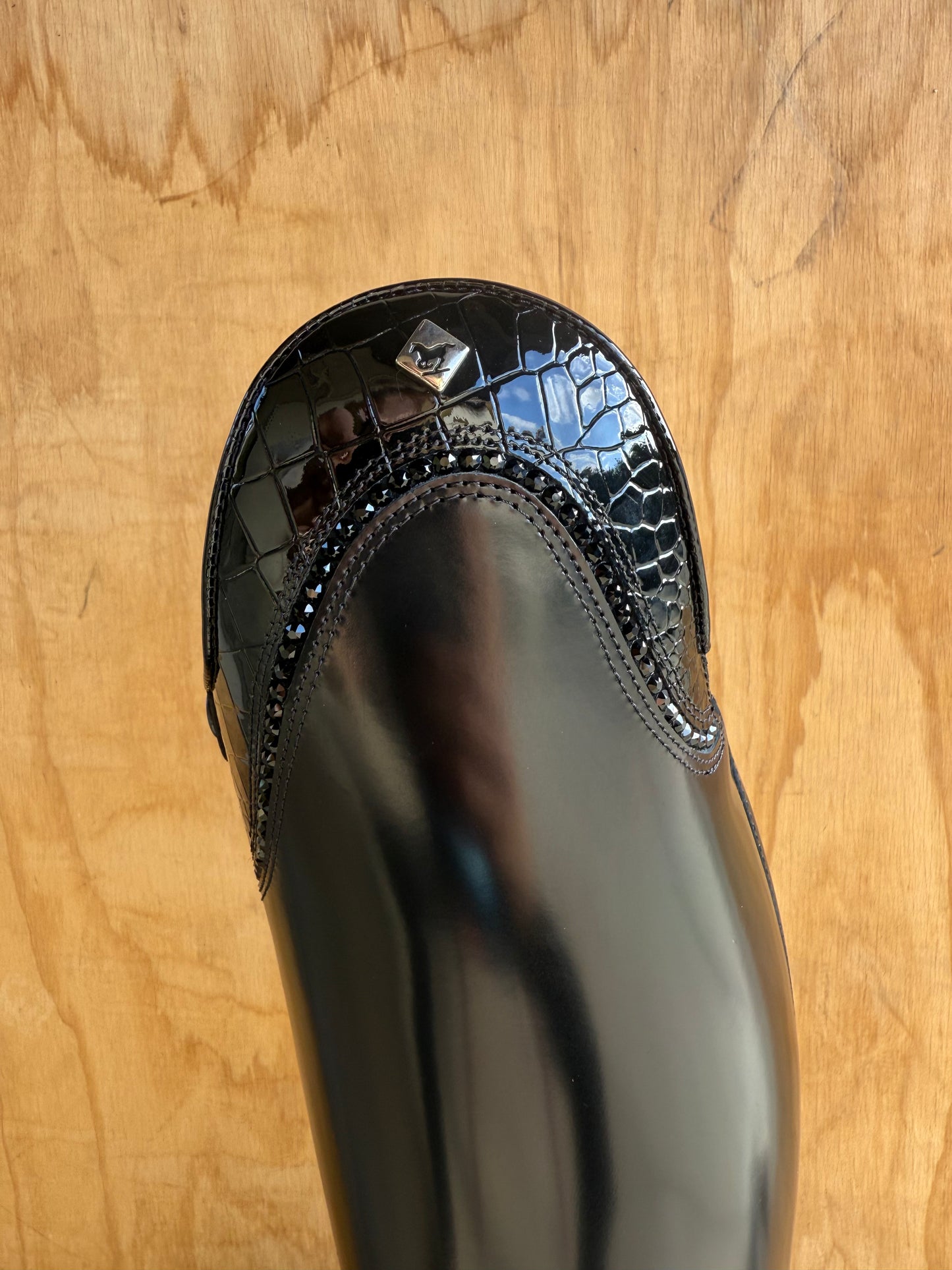 DENIRO BELLINI IN BRUSHED BLACK WITH PATENT CROCO CRYSTAL TOP SIZE 38 39.5/42.5