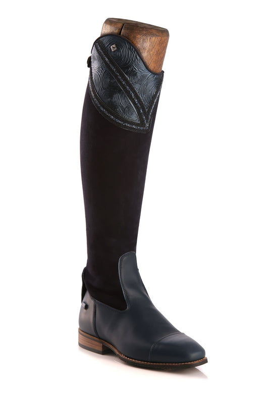 DENIRO JUMPER BOOT IN SUDE NAVY AND ROSETTO TOP
