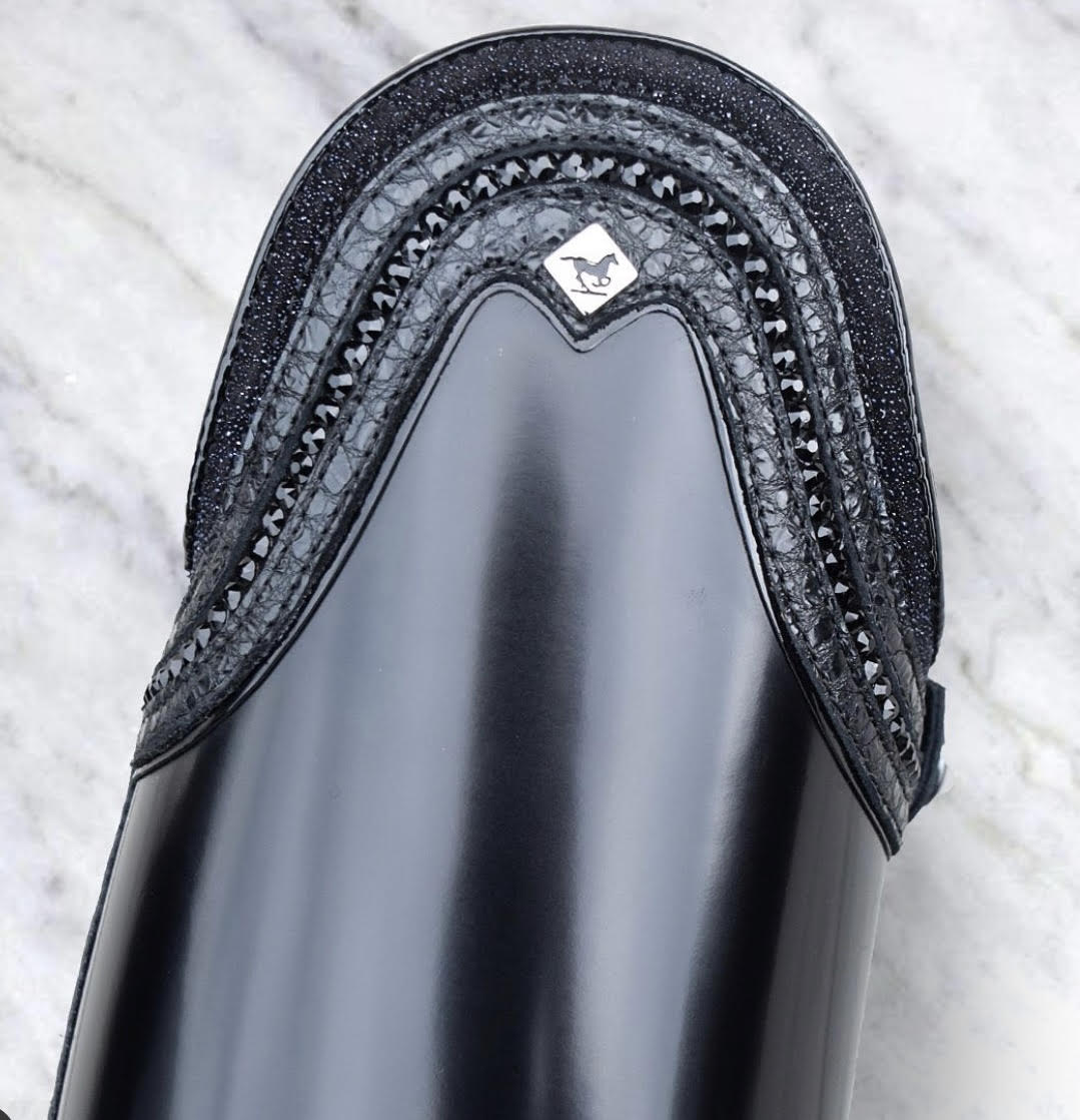 DENIRO BRUSHED BLACK BELLINI DRESSAGE BOOT WITH BLACK CRYSTAL TOP DETAIL