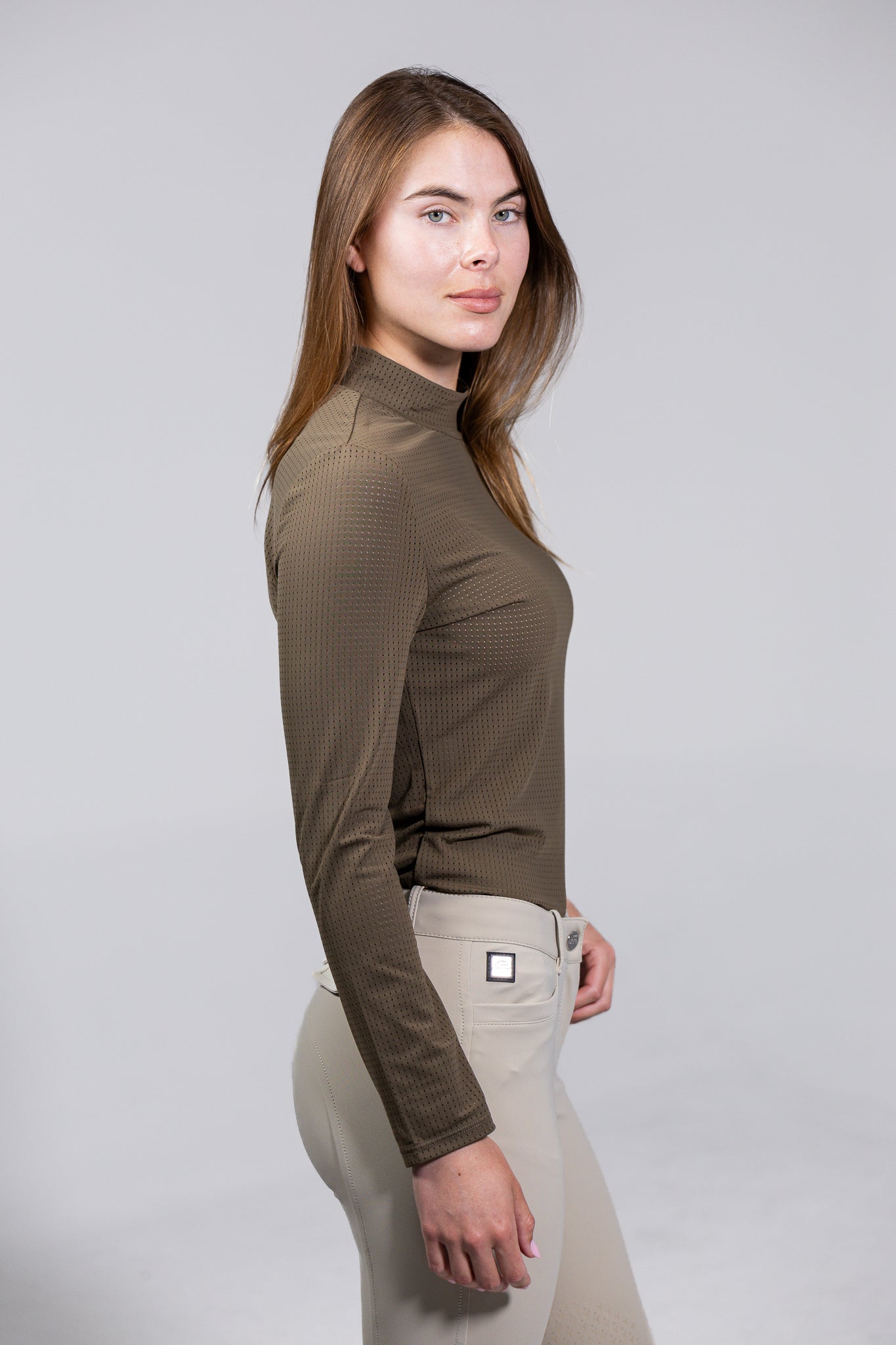 EQUISITE ALESIA PERFORATED MOCK NECK LONG SLEEVE
