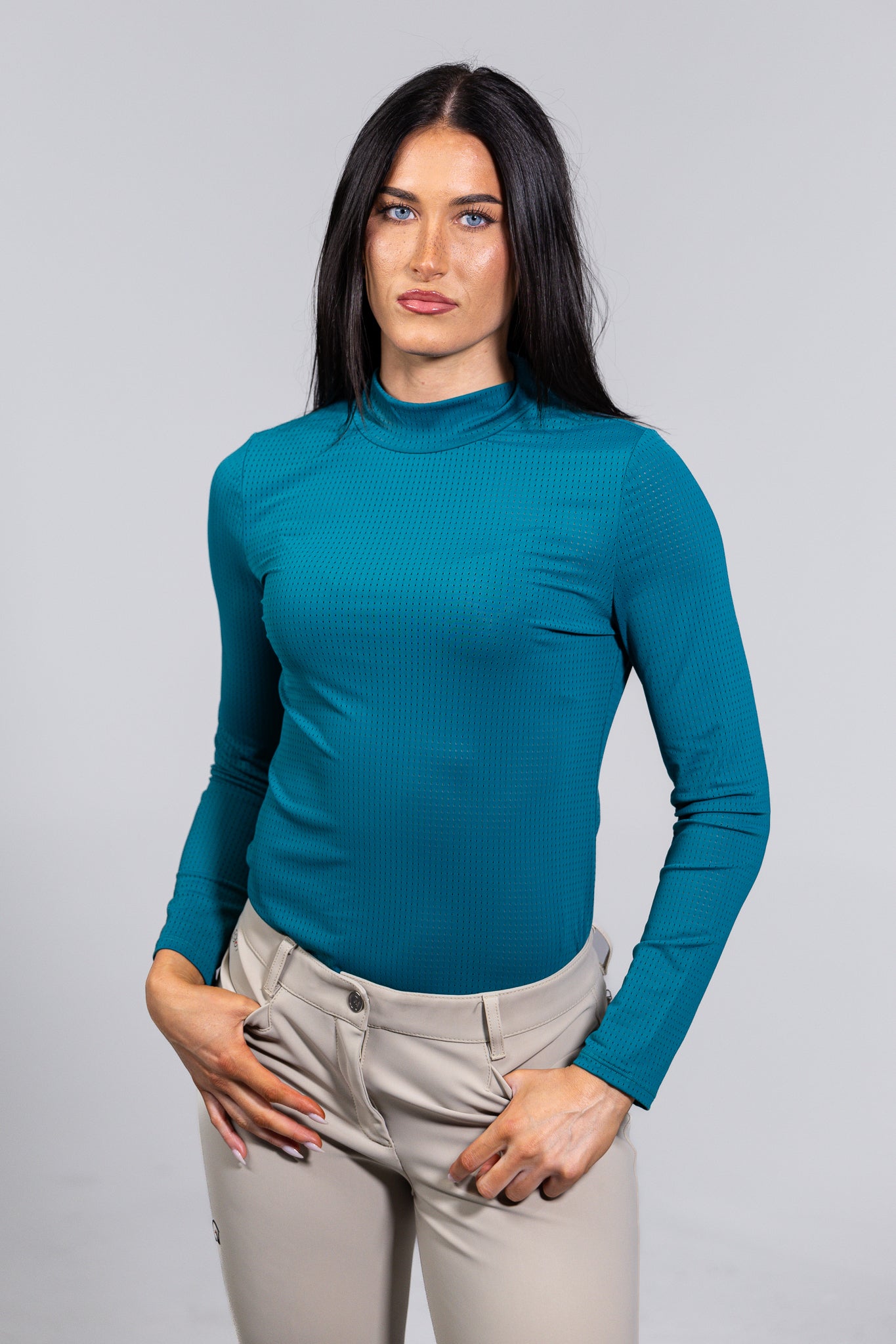 EQUISITE ALESIA PERFORATED MOCK NECK LONG SLEEVE
