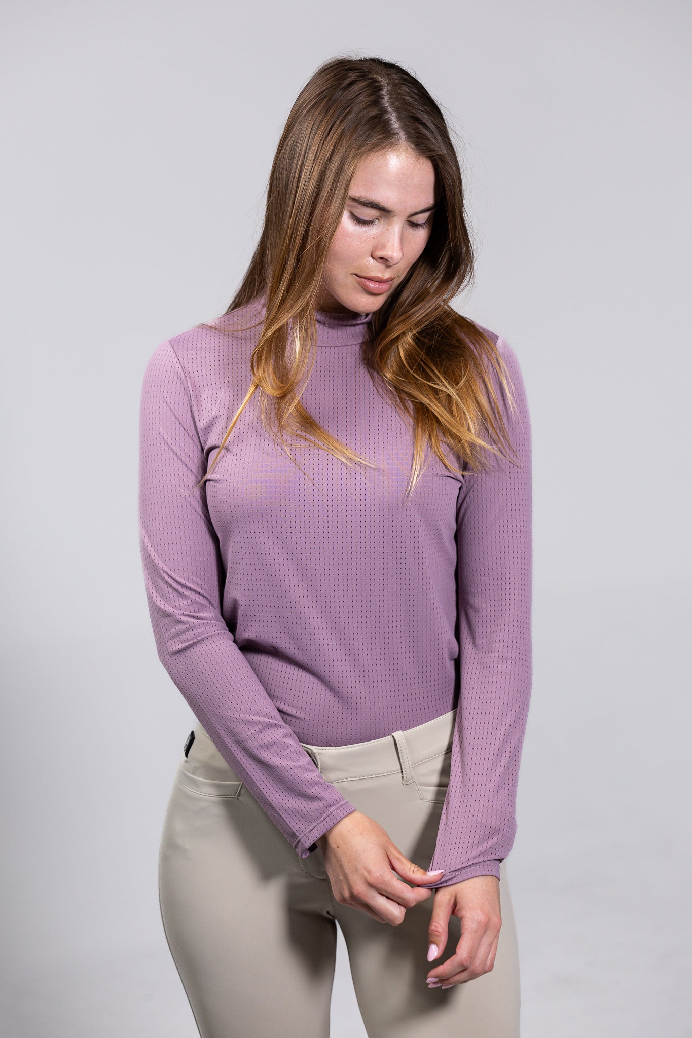 EQUISITE ALESIA PERFORATED MOCK NECK LONG SLEEVE