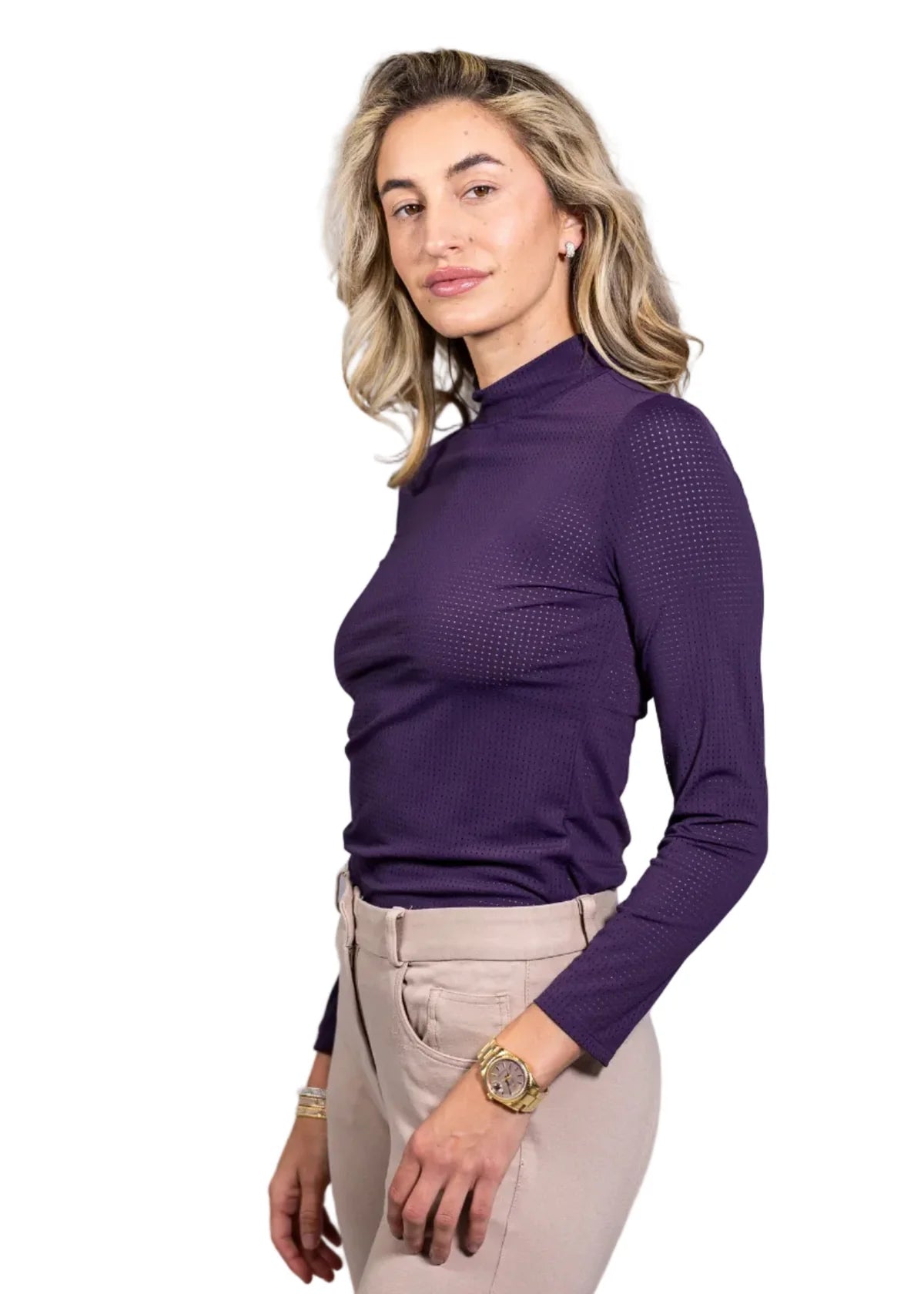 EQUISITE ALESIA PERFORATED MOCK NECK LONG SLEEVE (Copy)