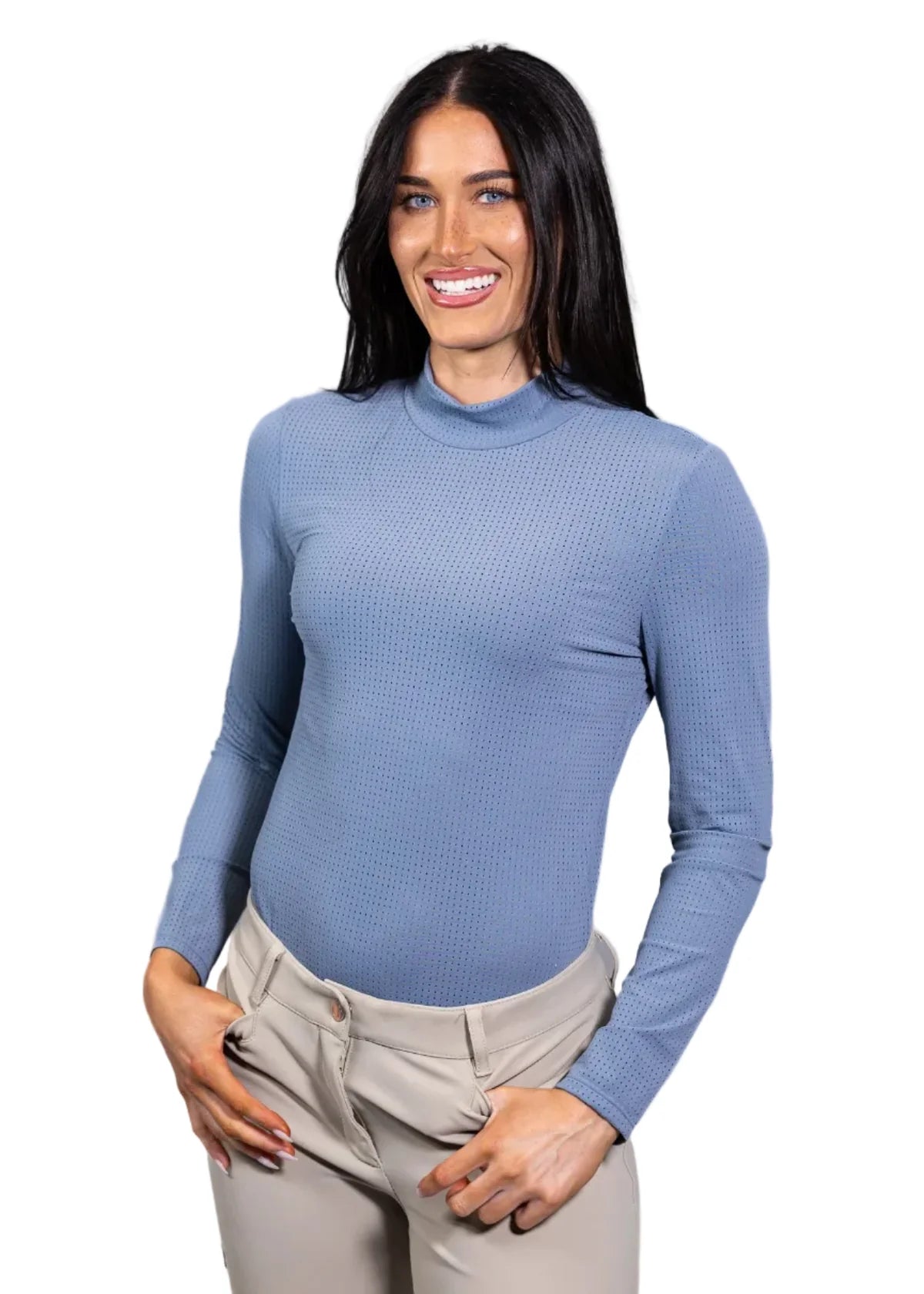 EQUISITE ALESIA PERFORATED MOCK NECK LONG SLEEVE