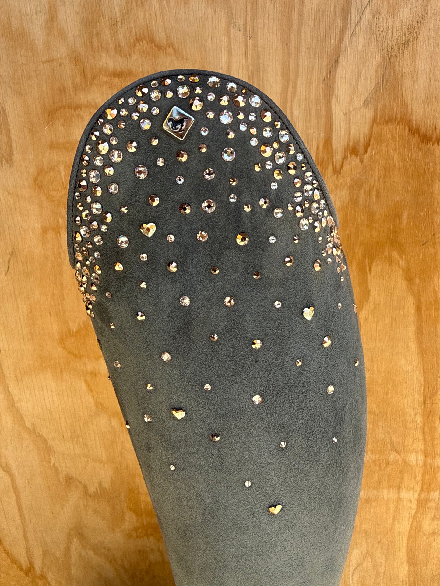 DENIRO BELLINI IN SUEDE GREY SCATTERED CRYSTALS + HEARTS 39 MA L