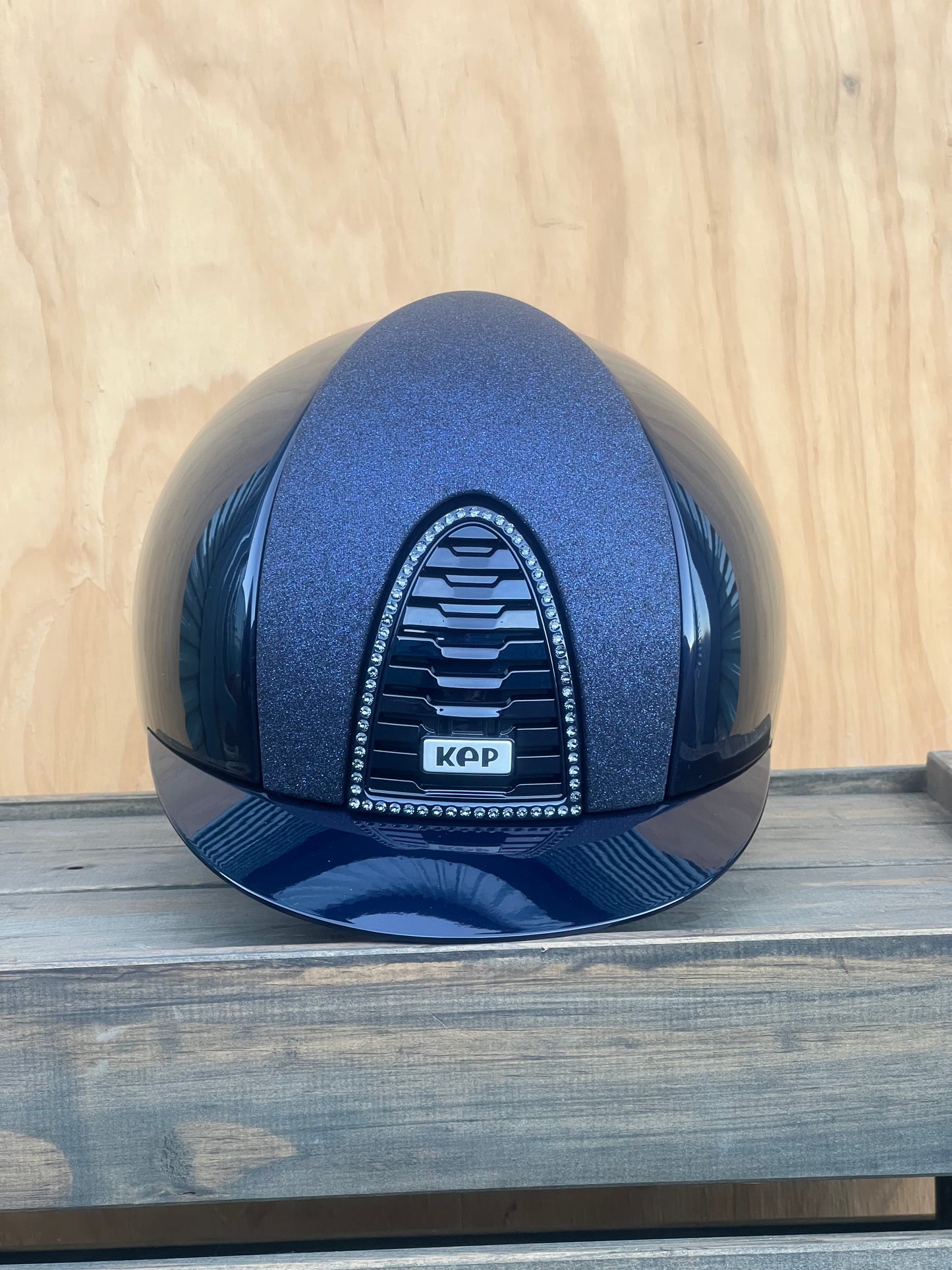 KEP CUSTOM HELMET POLISHED BLUE WITH STAR FRONT AND NAVY CRYSTALS