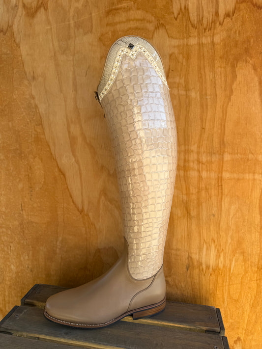 DENIRO BELLINI IN PATENT CROCO TORTORA WITH PEARL TOP AND FLAT FOOT 38 MA L