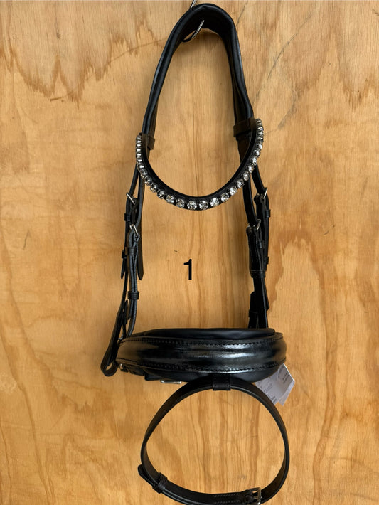 OTTO SCHUMACHER ELEGANT SNAFFLE WITH COMFORT XL NOSEBAND PATENT GREY/BLACK MARBLE