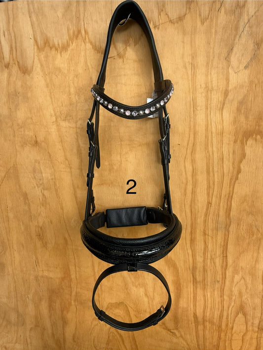 OTTO SCHUMACHER TOKYO SNAFFLE PATENT CROCO COMFORT NOSEBAND AND CRYSTAL/PEARL BROWBAND