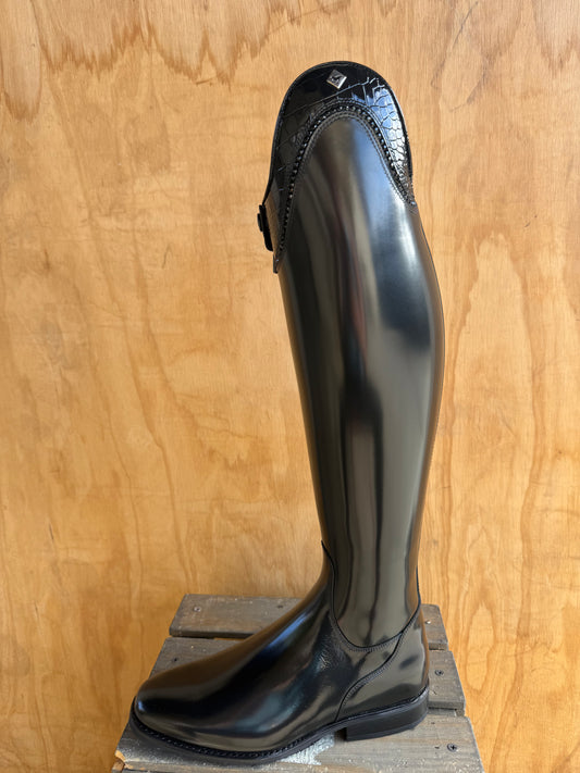 DENIRO BELLINI IN BRUSHED BLACK WITH PATENT CROCO CRYSTAL TOP SIZE 38 39.5/42.5