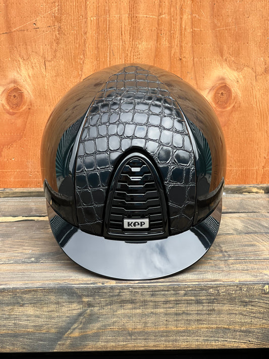 KEP HELMET IN BLACK POLISHED WITH CROCO FRONT PANEL