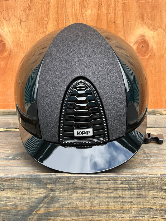KEP CUSTOM HELMET POLISHED BLACK WITH STAR FRONT AND BLACK CRYSTALS