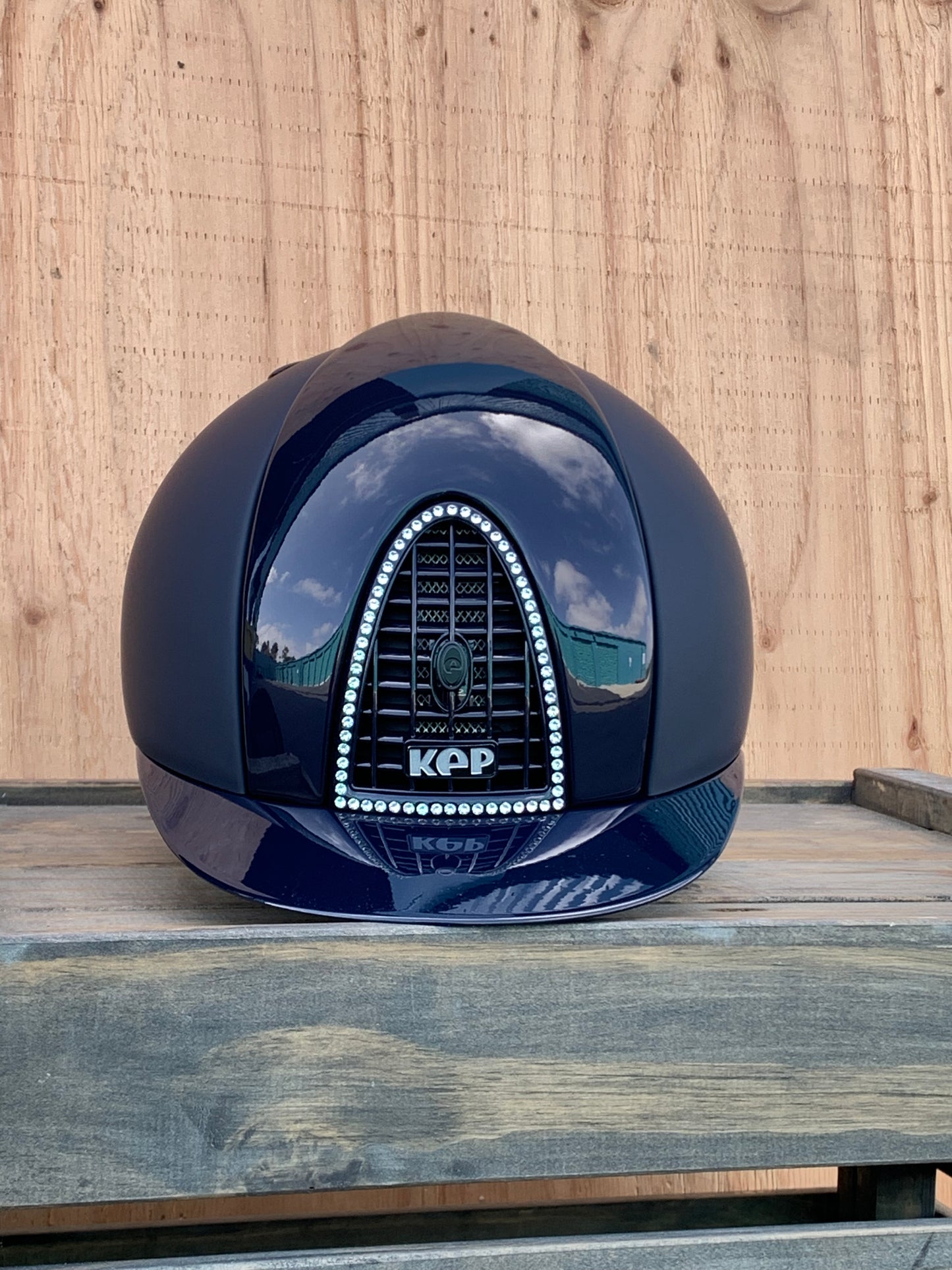 KEP CUSTOM HELMET IN NAVY WITH CRYSTAL FRAME