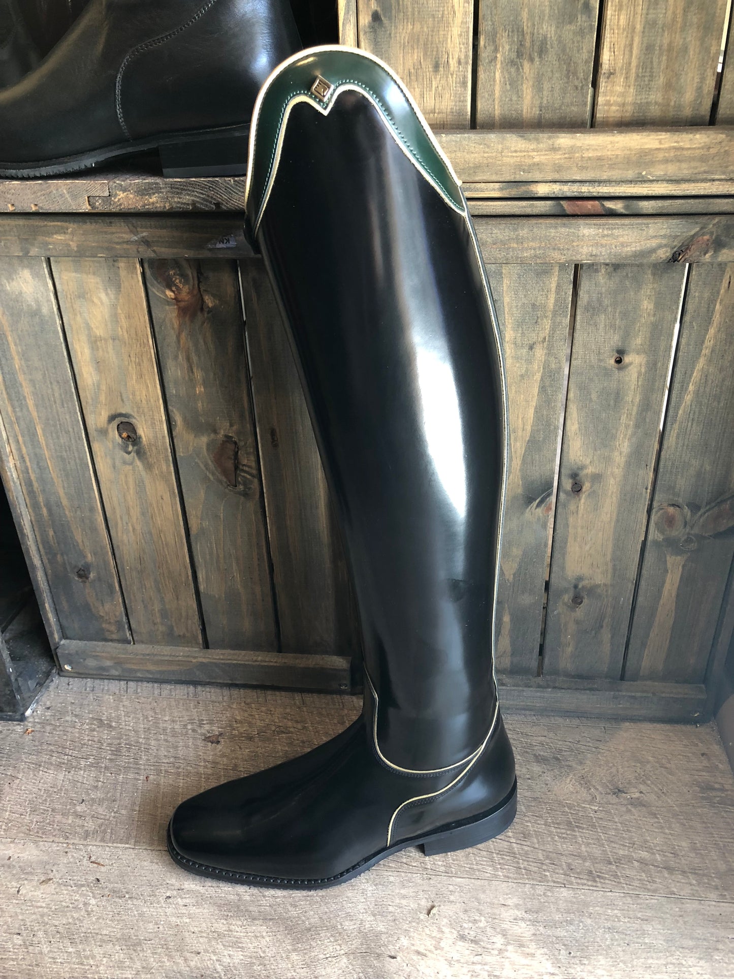Deniro Dressage Boot With Green And Tan Accents